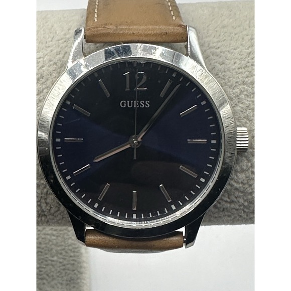 Guess Other - Guess Navy Blue Dial U0922G8 Brown Leather New Battery 39mm 8" Watch steel Q‎